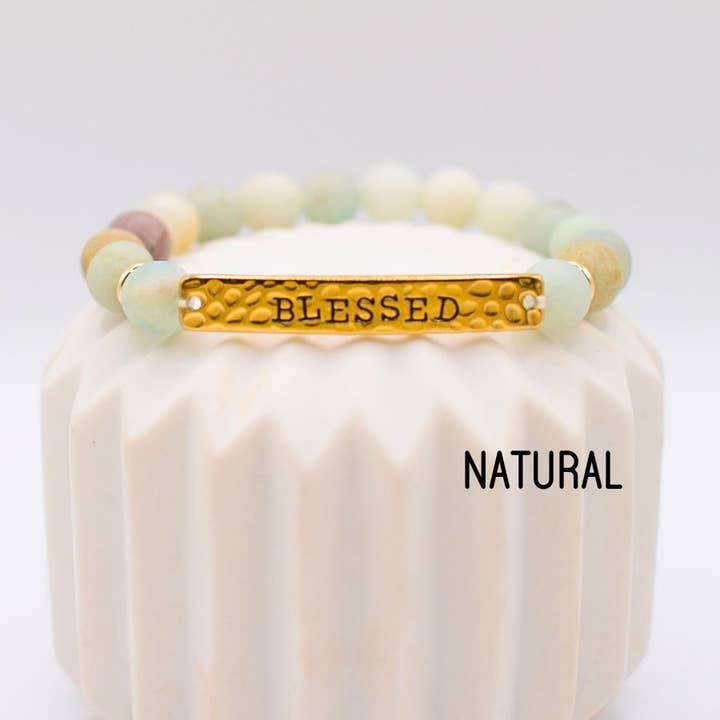 Two and Crew - Wholesale Charm/Dangle Bracelet - BLESSED stone stretch inspirational religious bracelet