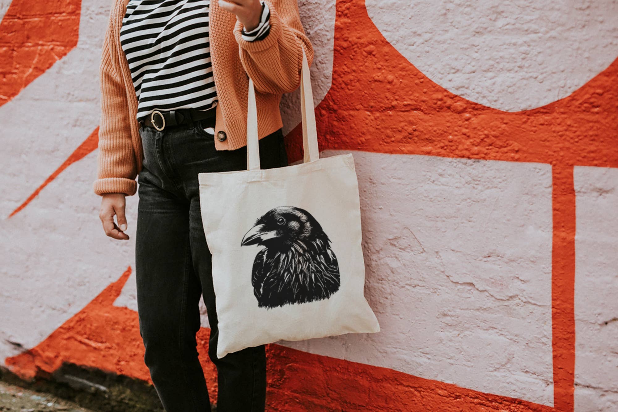 Our Wild Puget Sound - Wholesale Tote Bag - Unisex - Raven Portrait Printed Organic Cotton Tote Bag2