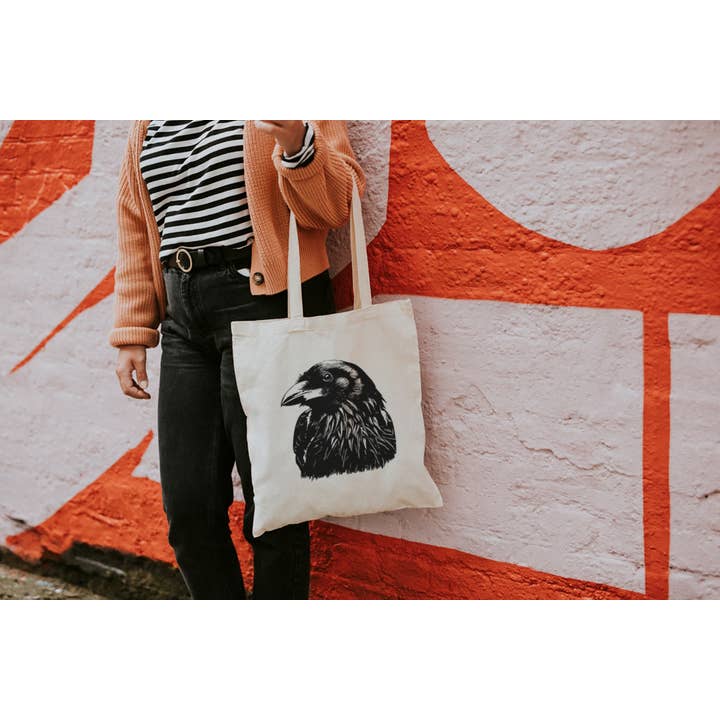 Our Wild Puget Sound - Wholesale Tote Bag - Unisex - Raven Portrait Printed Organic Cotton Tote Bag2