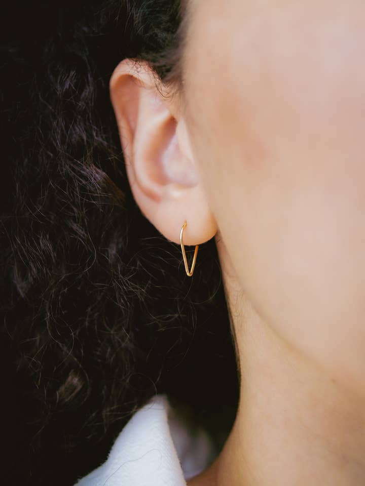 Triangle Huggie Hoop, SOLID 14K Gold for wholesale by Hannah Naomi