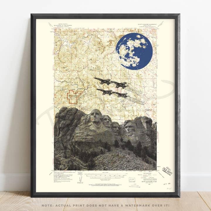 South Dakota | Mount Rushmore Blue Angels på topografisk karta för wholesale av T. Shaw Designs