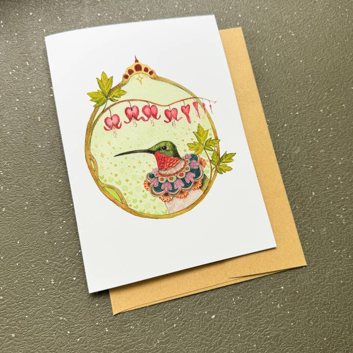 Polanshek of the Hills - Wholesale Everyday Greeting Card - Card - Hummingbird of Bleeding Hearts