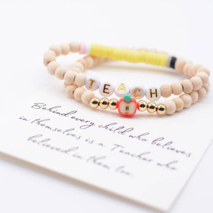 Two and Crew - Faith Based Jewelry & Gifts - Wholesale Beaded Bracelet - Wood Beaded TEACH Bracelet Set – Teacher Appreciation Gift7