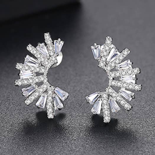 Elegant Woman Fashion Cubic Zircon Silver/Gold Stud Earrings for wholesale by Gaia Fashion Inc