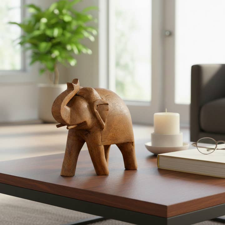 Decorative Figurine - Brown Wood Grainy Elephant, 8 in. for wholesale by Sagebrook Home