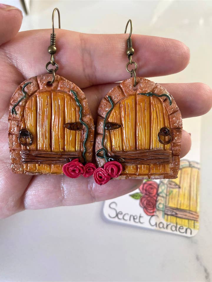 Polymer clay earrings - Secret Garden | cottagecore art for wholesale by PrettySpookyDesigns