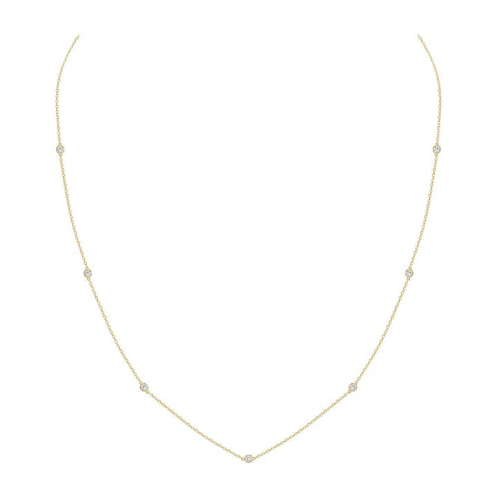 14K Yellow Gold 0.25 CTTW Lab Diamond Station Necklace Bezel for wholesale by TimeLe$$ Classics