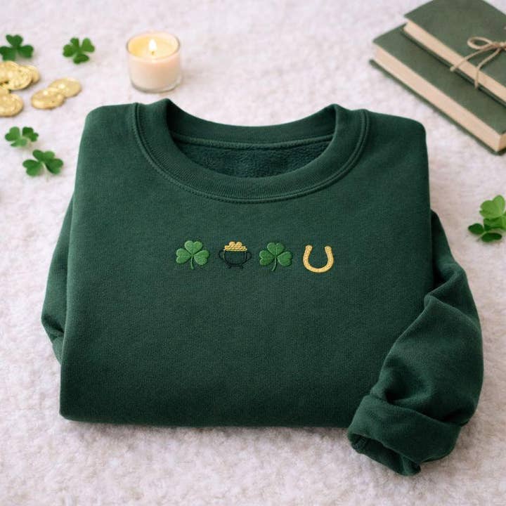 Embroidered Retro Shamrock Shirt, Shenanigans Sweater for wholesale by ClevorFit