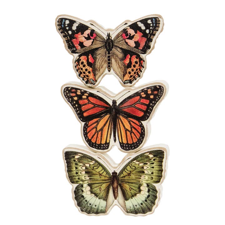 Watercolor Chunky Wood Butterfly Sitter - 3 Asstd. for wholesale by Col House Designs