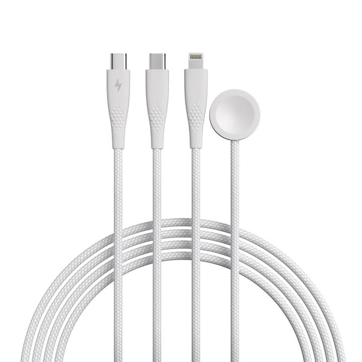 Nylon Mesh 3-in-1 Cable USB-C to USB-C, Iphone, Watch-6ft for wholesale by LAX Gadgets
