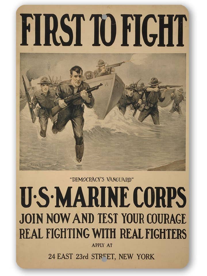 Patriotic Sign | US Marines First to Fight for wholesale by Lone Star Art Metal Signs
