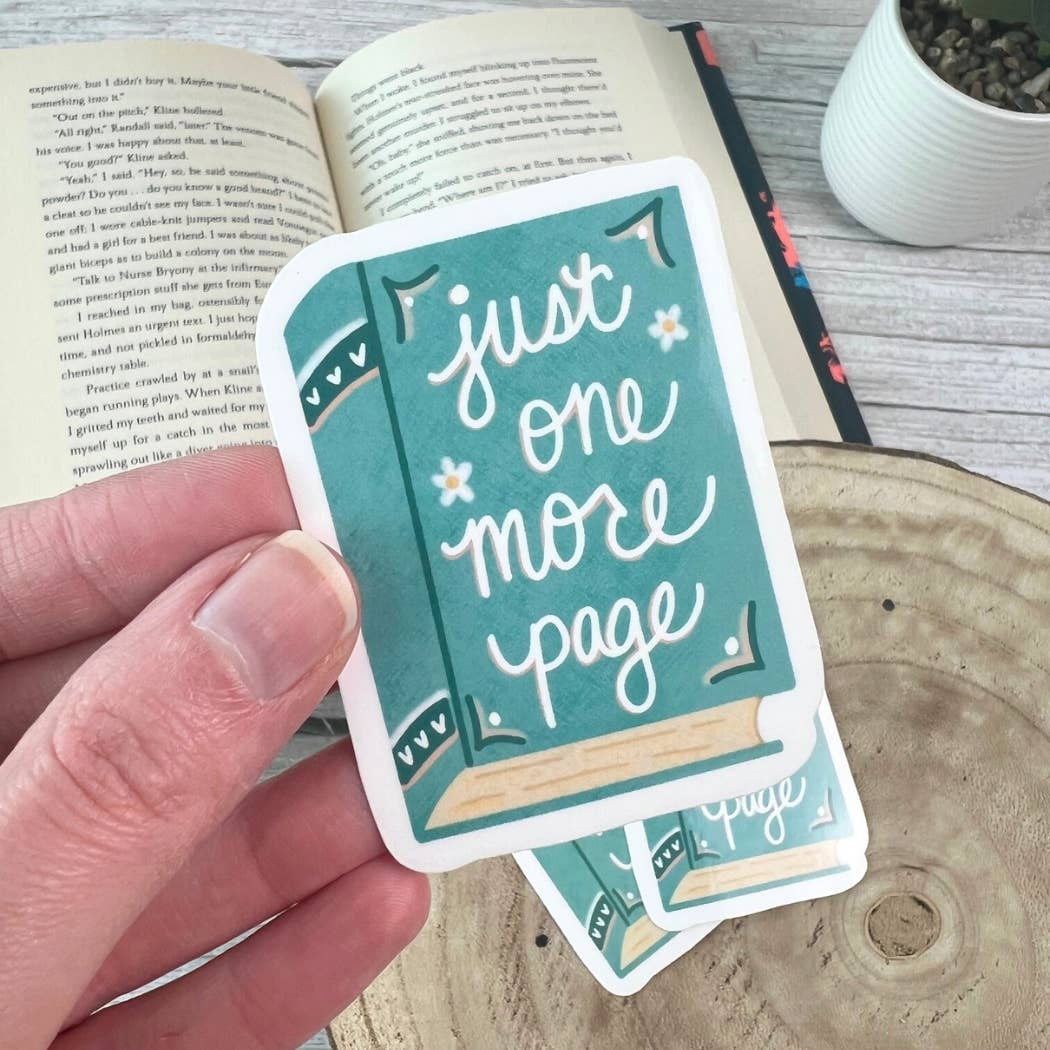 Just One More Page Sticker for wholesale by Mav & Molly Designs