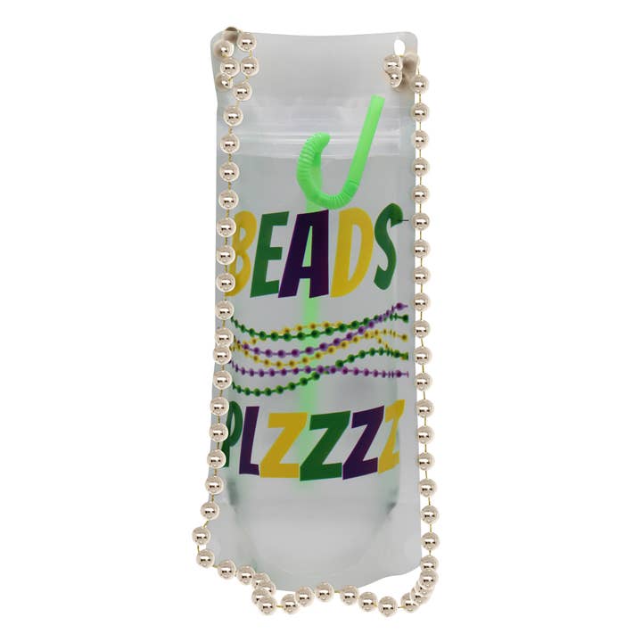 NeckSip - Wholesale Party Favor - BEADS PLZ Mardi Gras - Wearable Drink Pouches (16oz | 2-pk)10