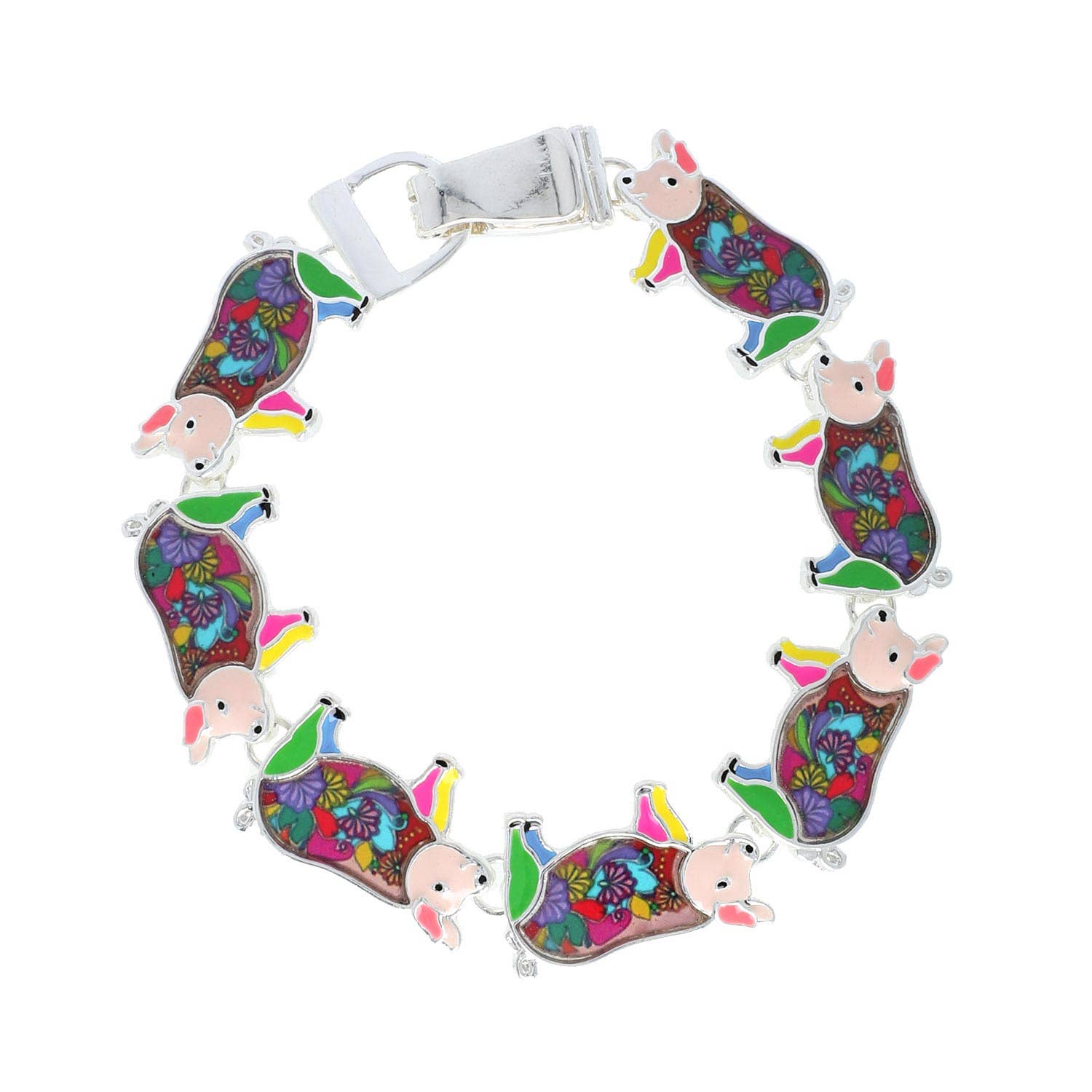 SP Sophia Collection - Wholesale Charm/Dangle Bracelet - Multicolor Enamel Coated Pig Link Bracelet1