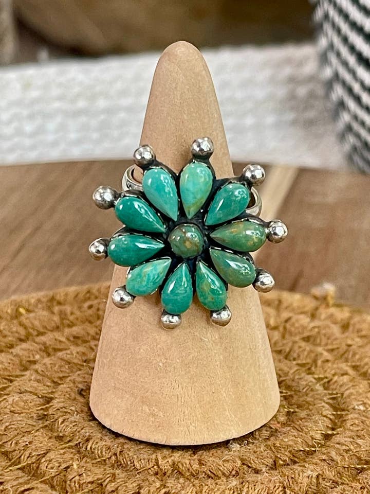 Håndlavet justerbar ring i sterlingsølv & Kingman turkis for engroshandel hos Nizhonitradersllc