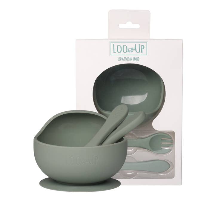 Loo.Up Italy - Wholesale Feeding Set - Baby - Prima Pappa Set -Bowl with Suction Cup and Cutlery- Sage-