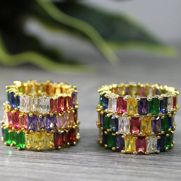 Luxus Accessories - Wholesale Multi-Stone Ring - 18k Gold Filled Cubic Zirconia Rainbow Baguette Ring