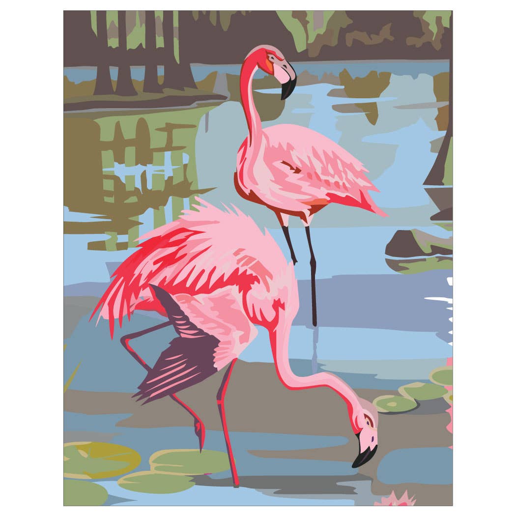 Fridgedoor - Wholesale Everyday Greeting Card - 5'' x 7'' Paint By Numbers Style Pink Flamingos Greeting Car0