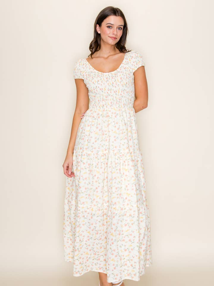 Sofie Blossom gebloemde maxi-jurk met smock voor wholesale door Million Colors