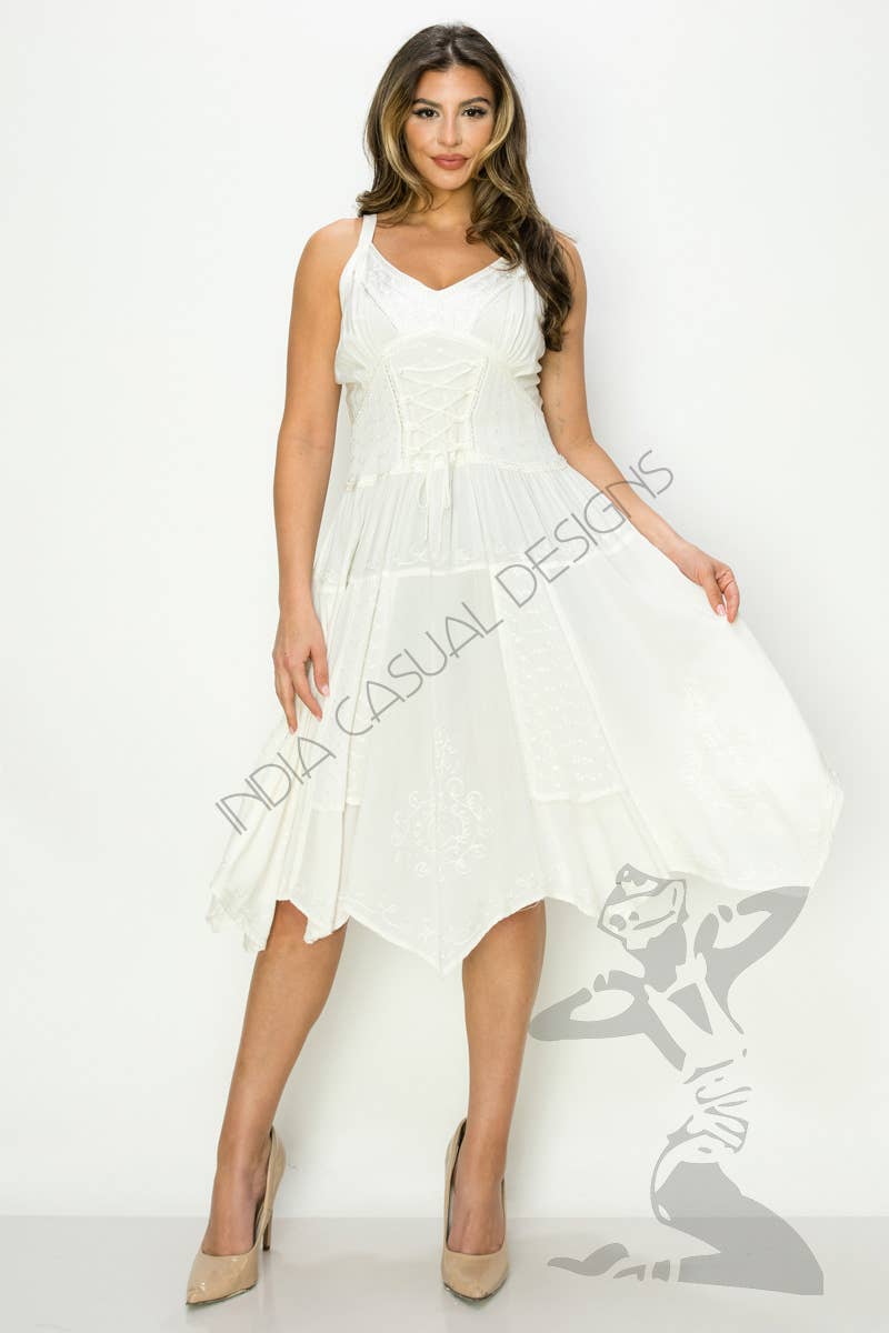 JUST CRUISING - India Casual Designs - Wholesale Dress - Women's - Bohemian Lace-Up Handkerchief Hem Dress0