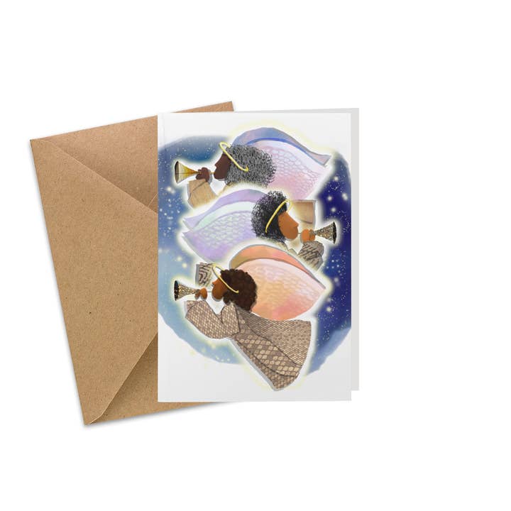 Sort julekort - Black Christmas Angels for engroshandel hos Aziza Illustrates