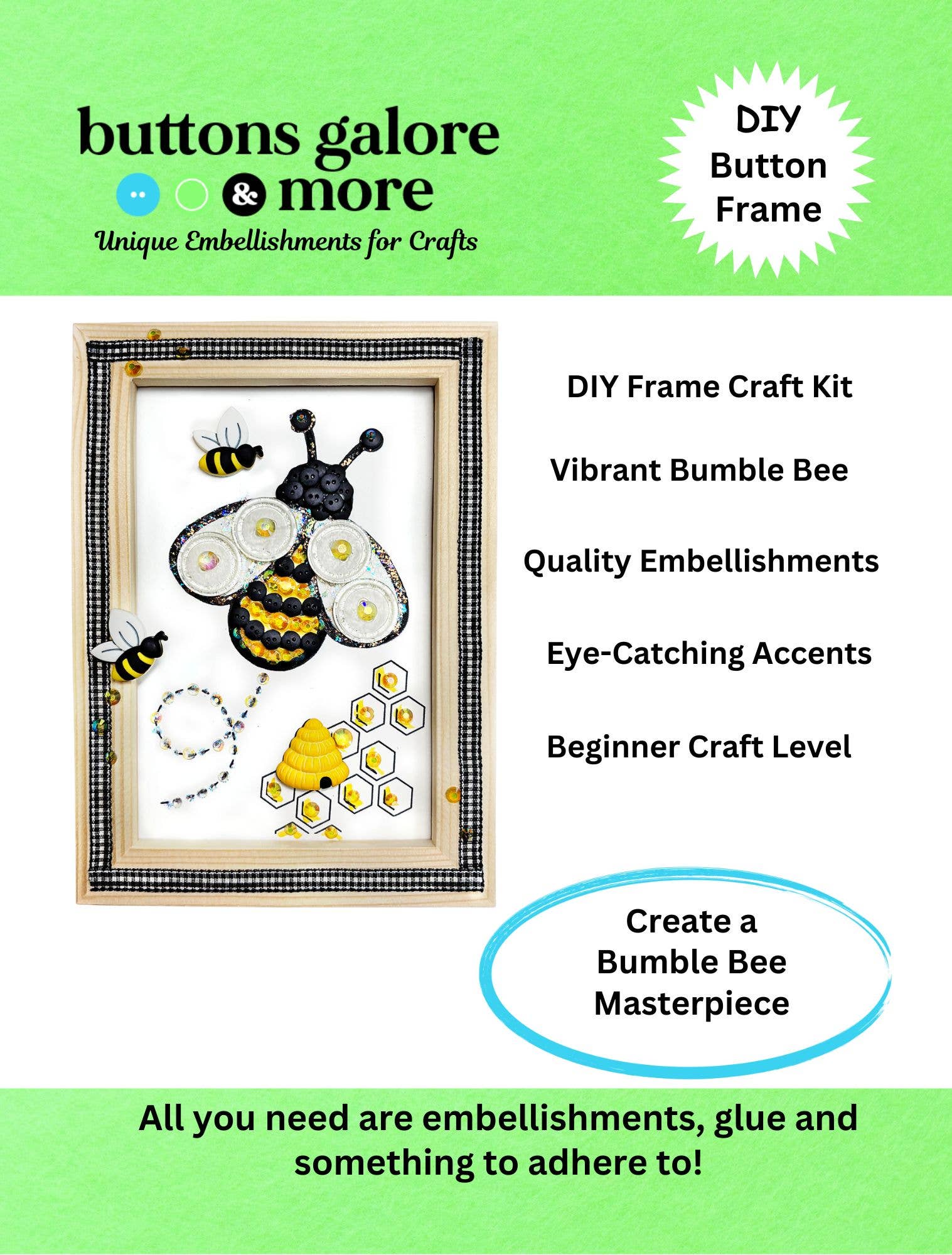 Buttons Galore & More - Wholesale DIY Craft Kit - Bumble Bee Frame DIY Craft Kit0