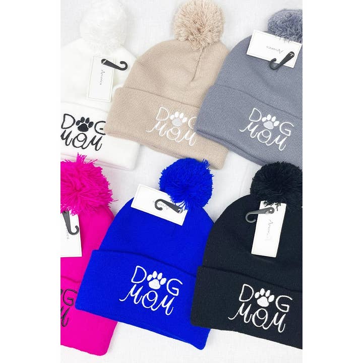 Dog Mom Embroidered Beanie With Pompom for wholesale by Love and Repeat