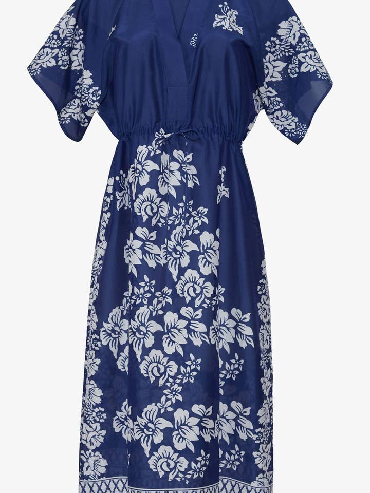 Caftan en voile de coton et soie Daphne | Azur pour la vente par Nieves Lavi