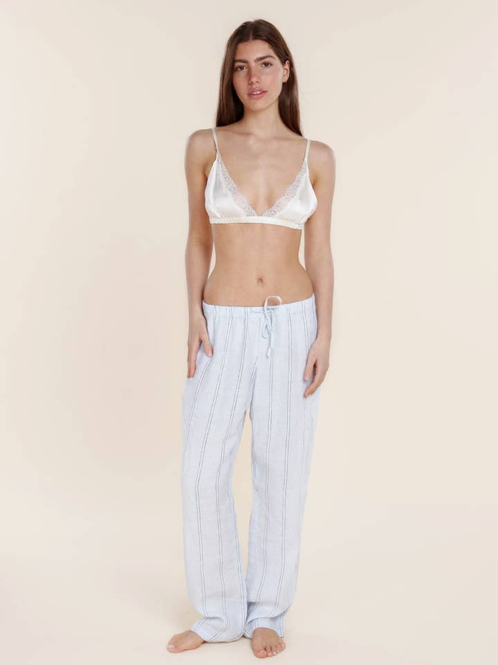 Linen Pyjama Long Pants - Zoey Blue Stripe for wholesale by Gingerlilly