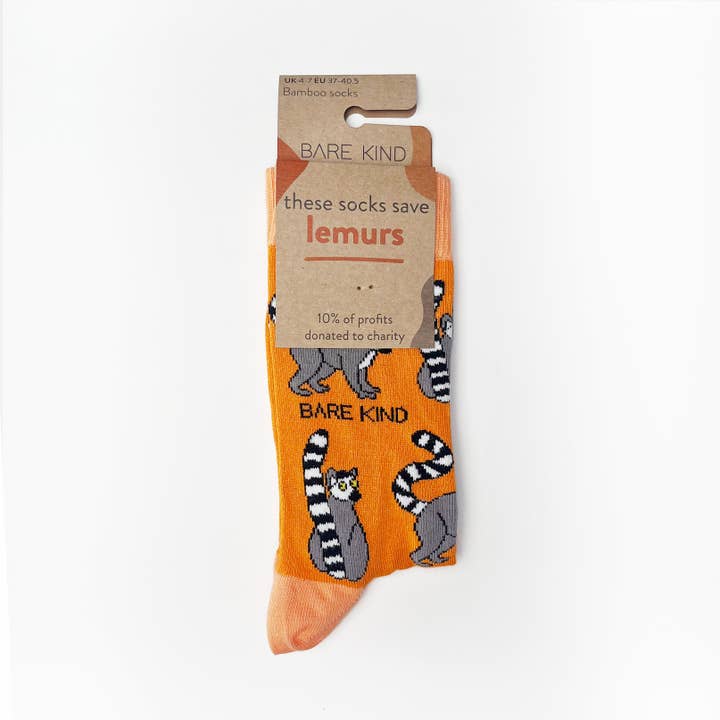 Bare Kind Socks - Wholesale Socks - Unisex - Lemur Socks | Bamboo Socks | Orange Socks | Funky Socks
