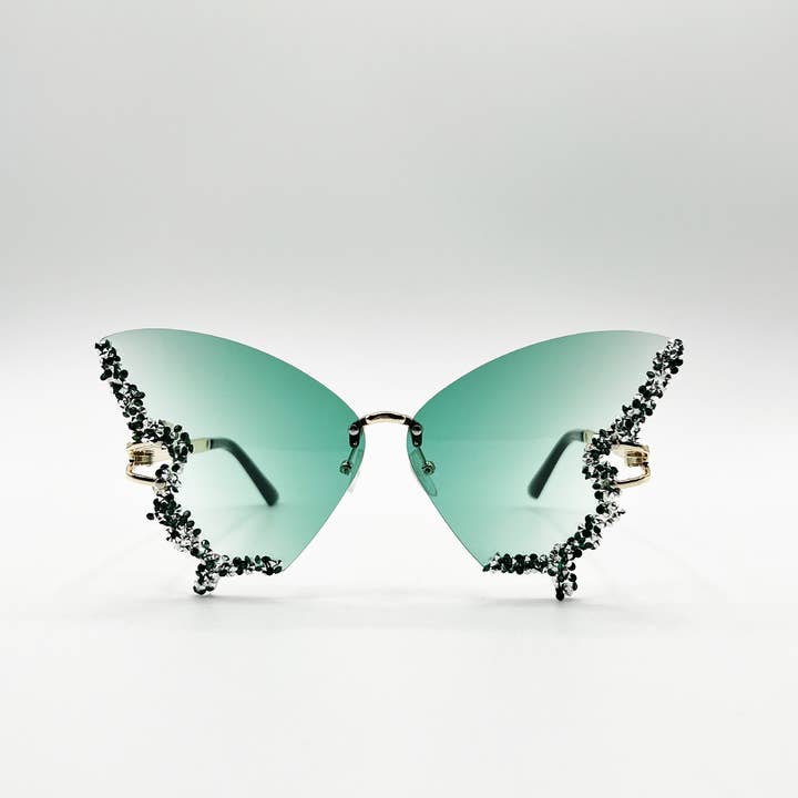AFA COLLECTIVE – wholesale Sunglasses – Women's – Butterfly Lens with Crystal Detail in Green