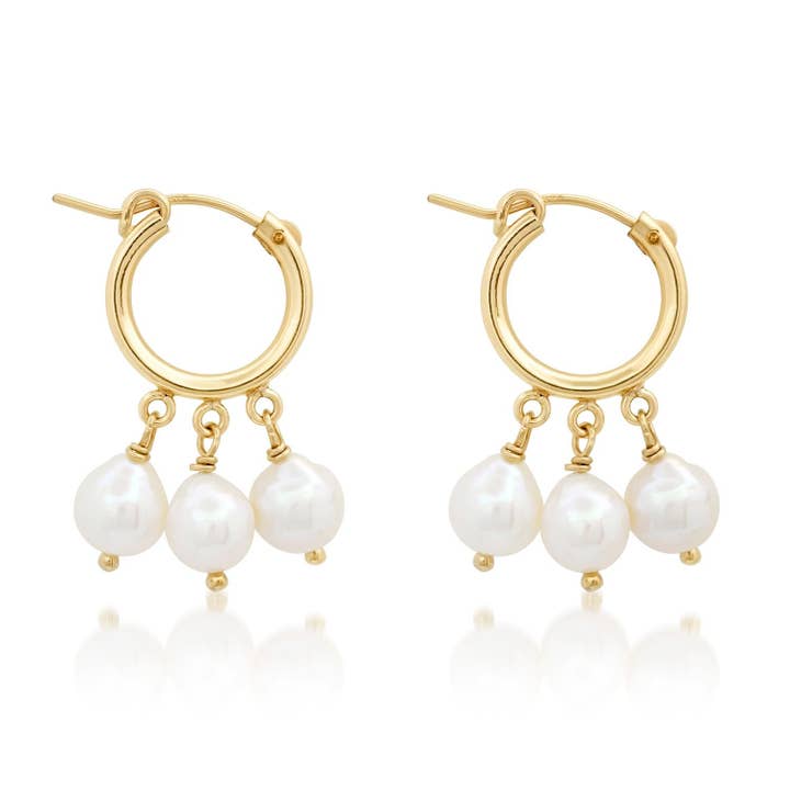 White Pearl Drop Hoop Earrings for wholesale by Soul Journey Jewelry