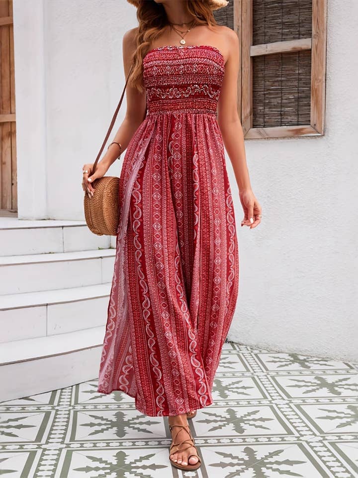 Wholesalesir - Wholesale Jumpsuit - Women's - Printed Strapless Wide Leg Jumpsuit For Women