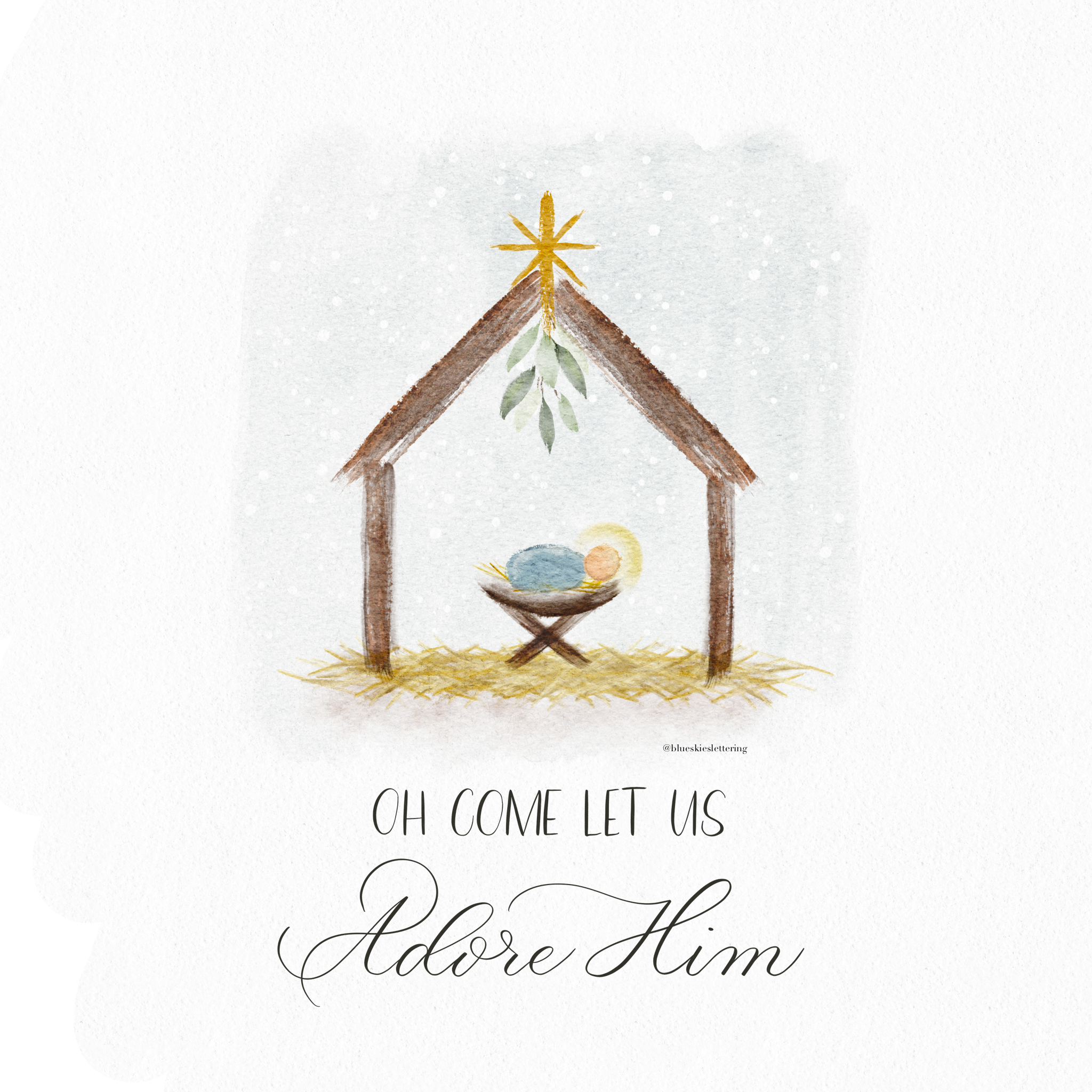 Blue Skies Lettering - Wholesale Tea Towel - "Oh Come Let Us Adore Him" Tea Towel1