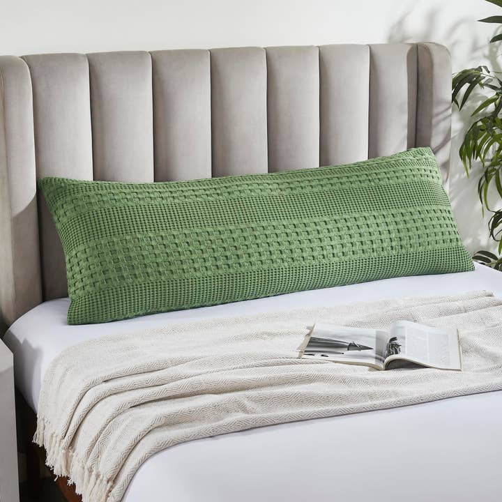 VHC Brands - Wholesale Throw Pillow Cover - Waffle Weave Olive Green Body Pillow Cover 54Lx20W