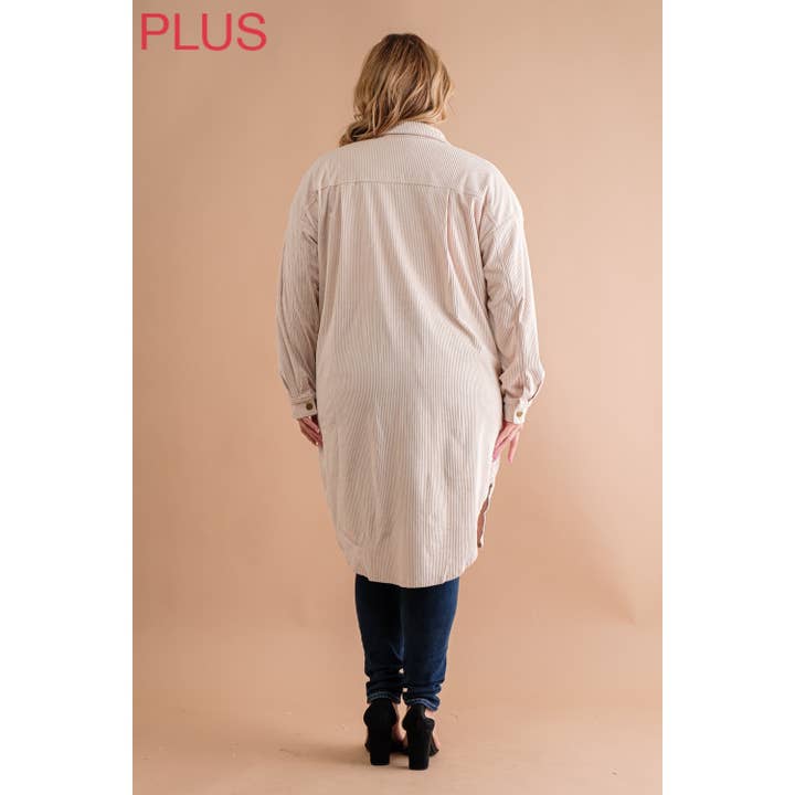 Sweet Generis - Wholesale Shirt Jacket/Shacket - Women's - PLUS LONG CORDUROY BUTTON UP SHIRT JACKET SHACKET10