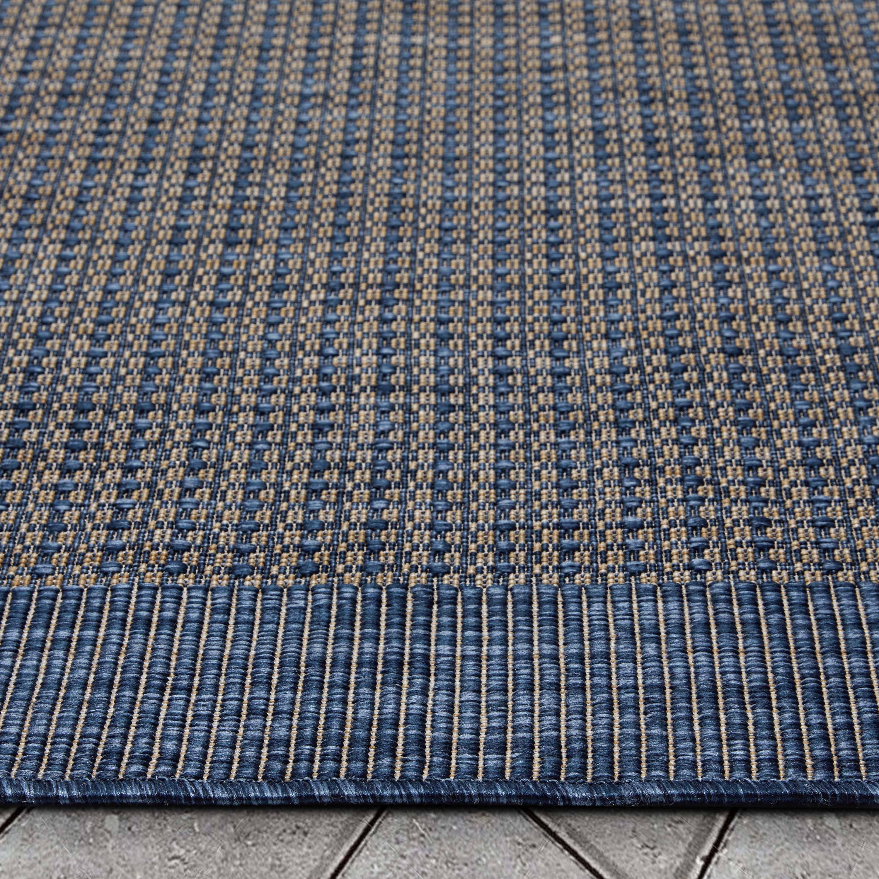 Well Woven - Wholesale Area Rug - Odin Solid & Striped Border Indoor Outdoor Blue Flatweave5
