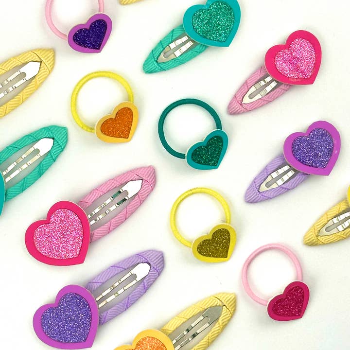 Bluebell Petite - Wholesale Hair Clip - Kids - Green Heart Glitter Click Clack 4cm2