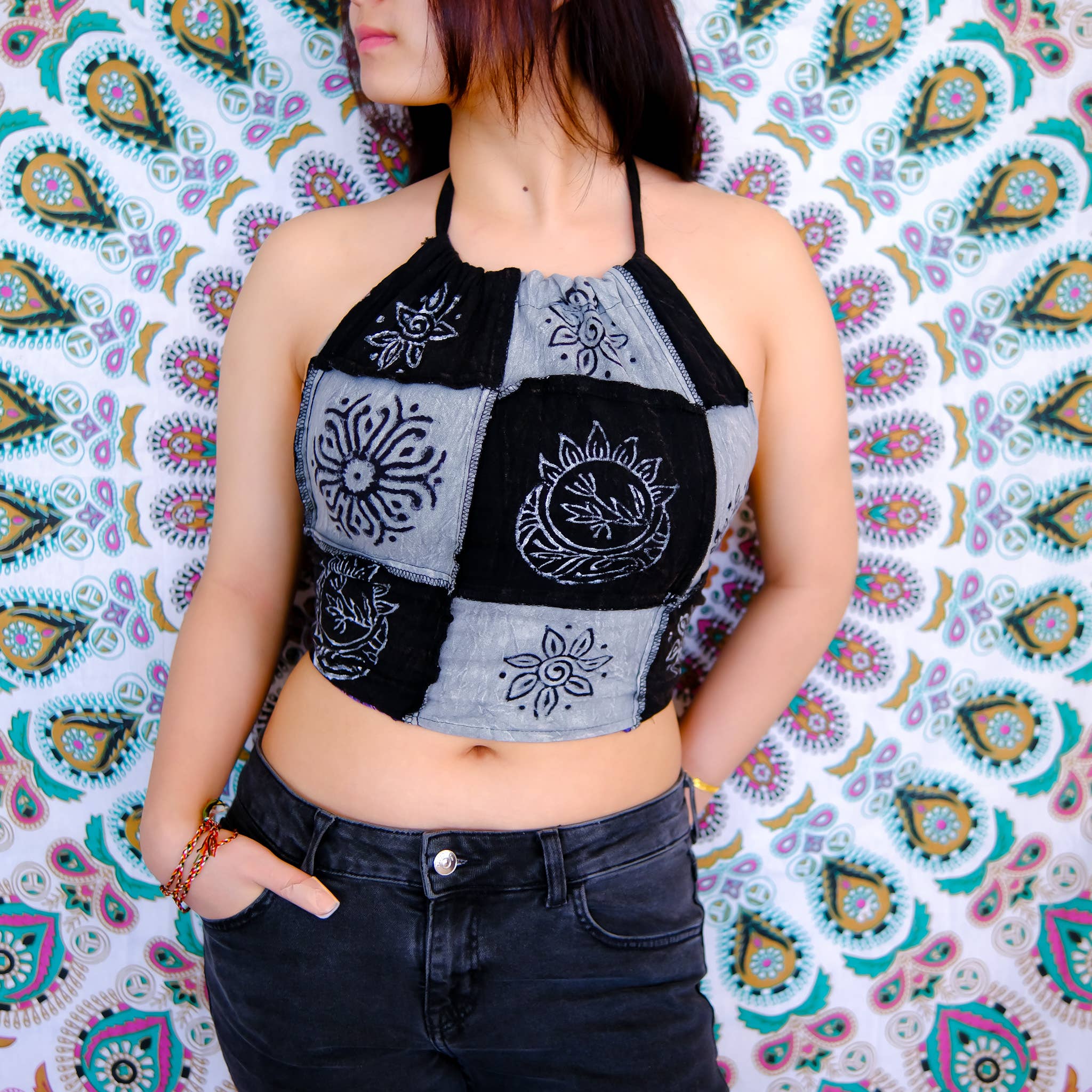 Karma Nepal Crafts – Blusa - Mulher por atacado – Tampo traseiro reversível em algodão com encosto em retalhos8