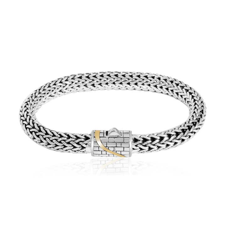 Balinese Artisan 925 Sterling Silver Bracelet with 18K Gold Stripe Centre Lock for wholesale by Damai Designs