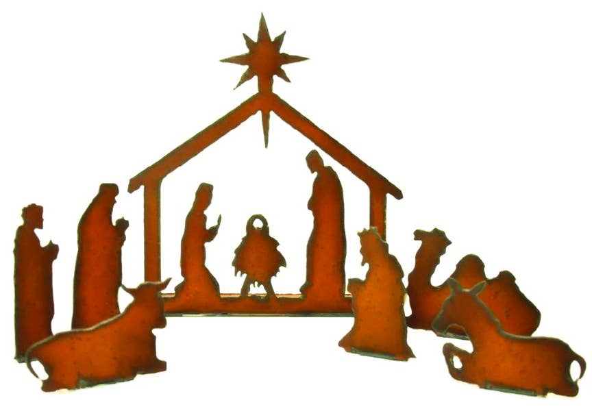 Universal Ironworks USA - Wholesale Nativity Scene Decor - Nativity SMALL CHRISTMAS Rustic Metal Scene Manger