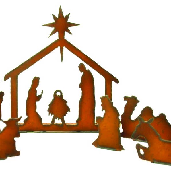 Universal Ironworks USA - Wholesale Nativity Scene Decor - Nativity SMALL CHRISTMAS Rustic Metal Scene Manger0