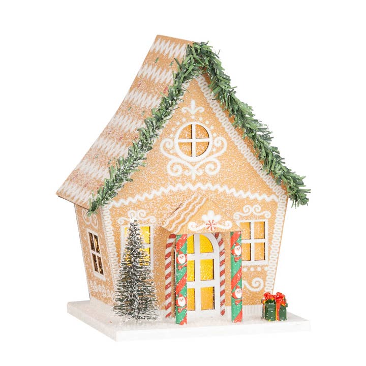 A49294 : Tablette de maison en pain d'épice, arbre à poils et guirlande de toit, LED, 6,5 pour la vente par Silver Tree Home & Holiday