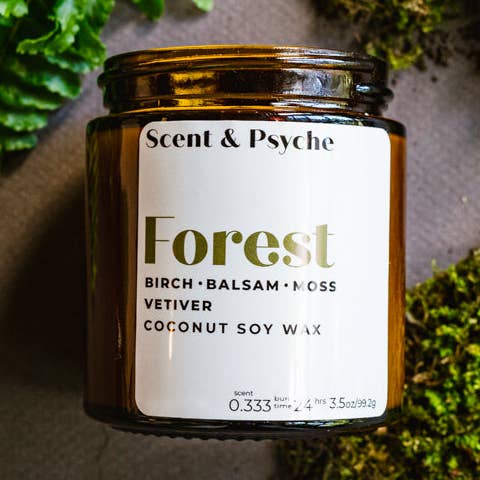 Forest Scented Candle - 4oz Amber Jar for wholesale by Scent & Psyche