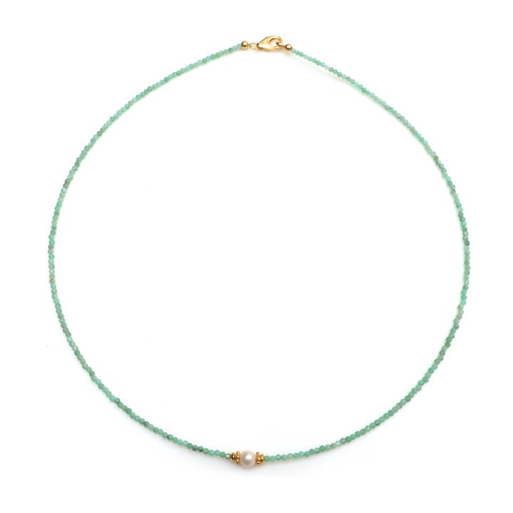 Smaragd en Parel Sterling Zilveren Kralen Minimalistische Ketting voor wholesale door Fine Facets