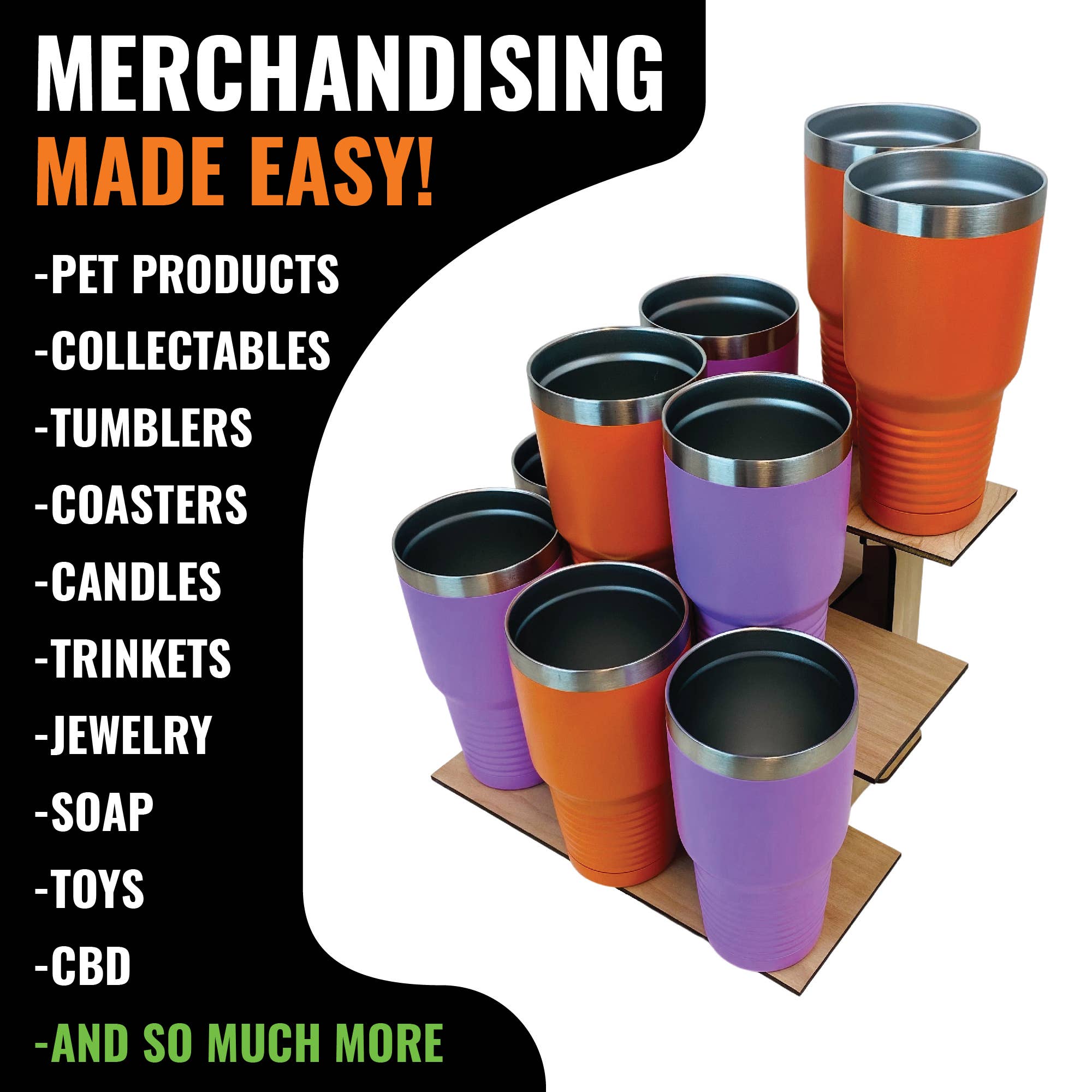 Torched Displays - Vente Support/étui pour présentoir - Présentoir d’angle en bois à 3 niveaux avec étagères9