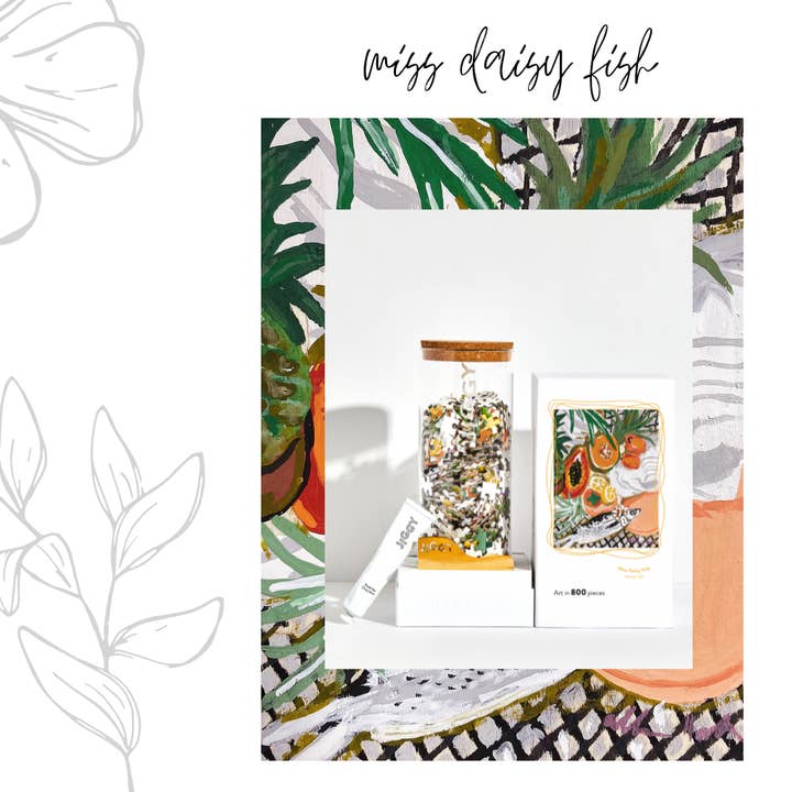 JIGGY Puzzles - Vente Puzzle – adulte - Kit casse-tête et colle 800 pièces : Miss Daisy Fish, Allison Hall2
