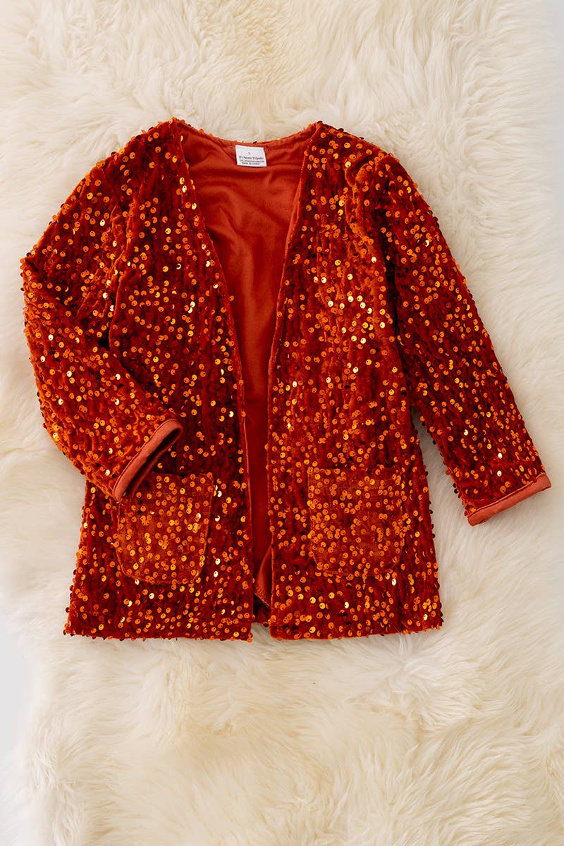 Kids Charm Online - Vente Cardigan – enfant - Cardigan à sequins rouillés avec poches. TPG41228 VENDU0