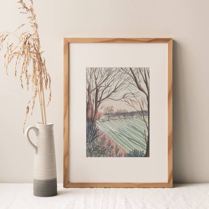 Winter Field, Yorkshire - A4 Art Print for wholesale by Joy Jen Studio