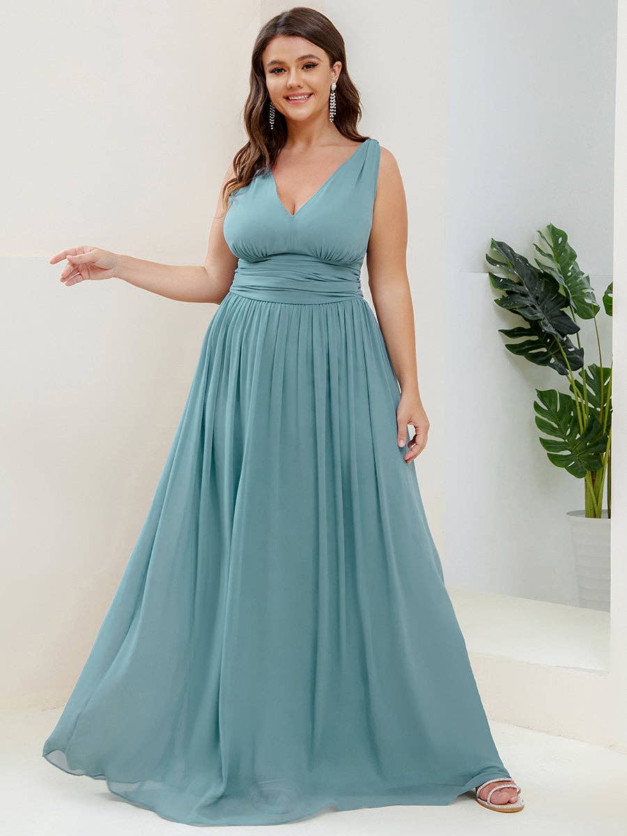 Ever-Pretty - Wholesale Formele jurk - Dames - Maxi avondjurk in plusmaat met dubbele V-hals29